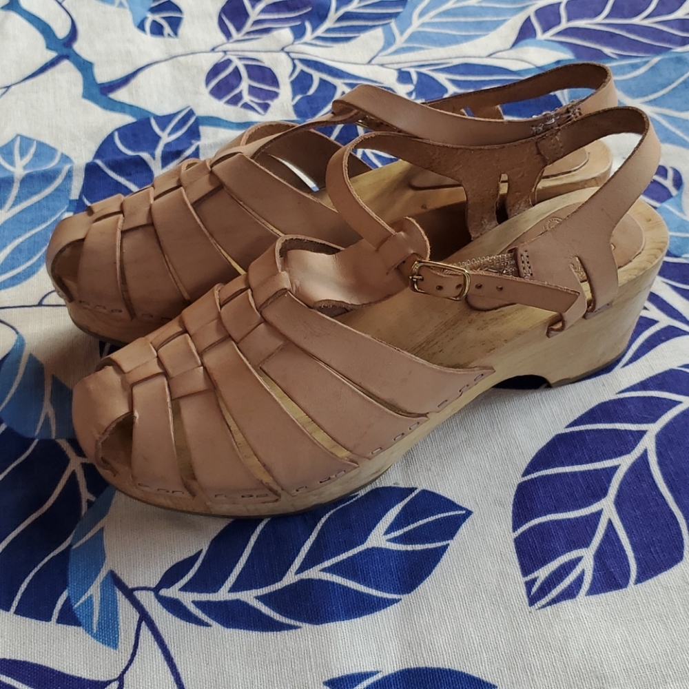 Ecote Leather Ankle Strap Sandal Clogs Size 8 - Picture 3 of 12